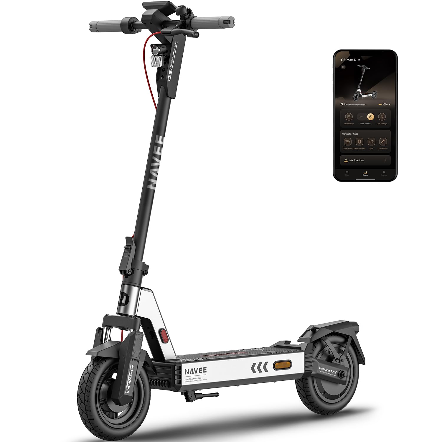NAVEE G5 MAX E-Scooter mit Straßenzulassung - 70 km reichweite, 20 km/h, 120 kg tragkraft, 24° Steigung, ipx5 wasserdicht, fernentriegelung,4-Zoll-Display, find My & navee app, dual Suspension System