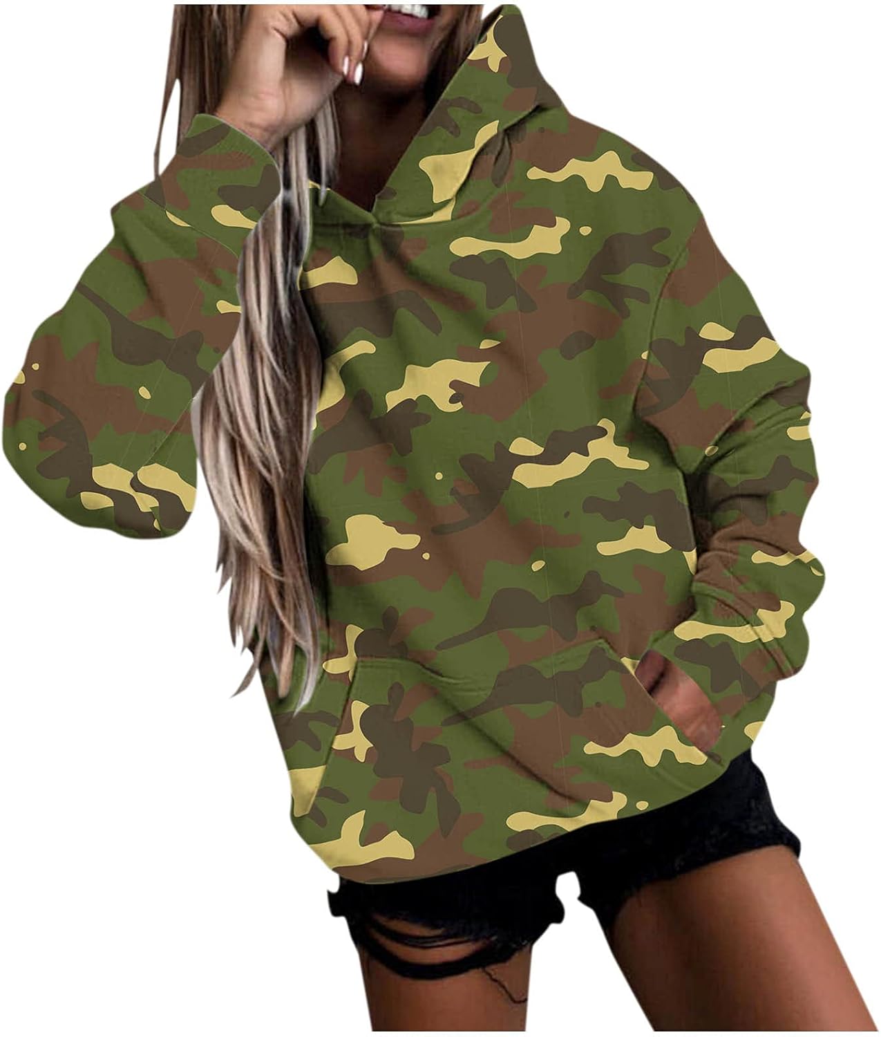 Women's Fashion Camouflage Printed Hoodies Casual Loose Fit Sweatshirt Ladies Long Sleeve Plus Size Tops with Pockets : Home & Kitchen