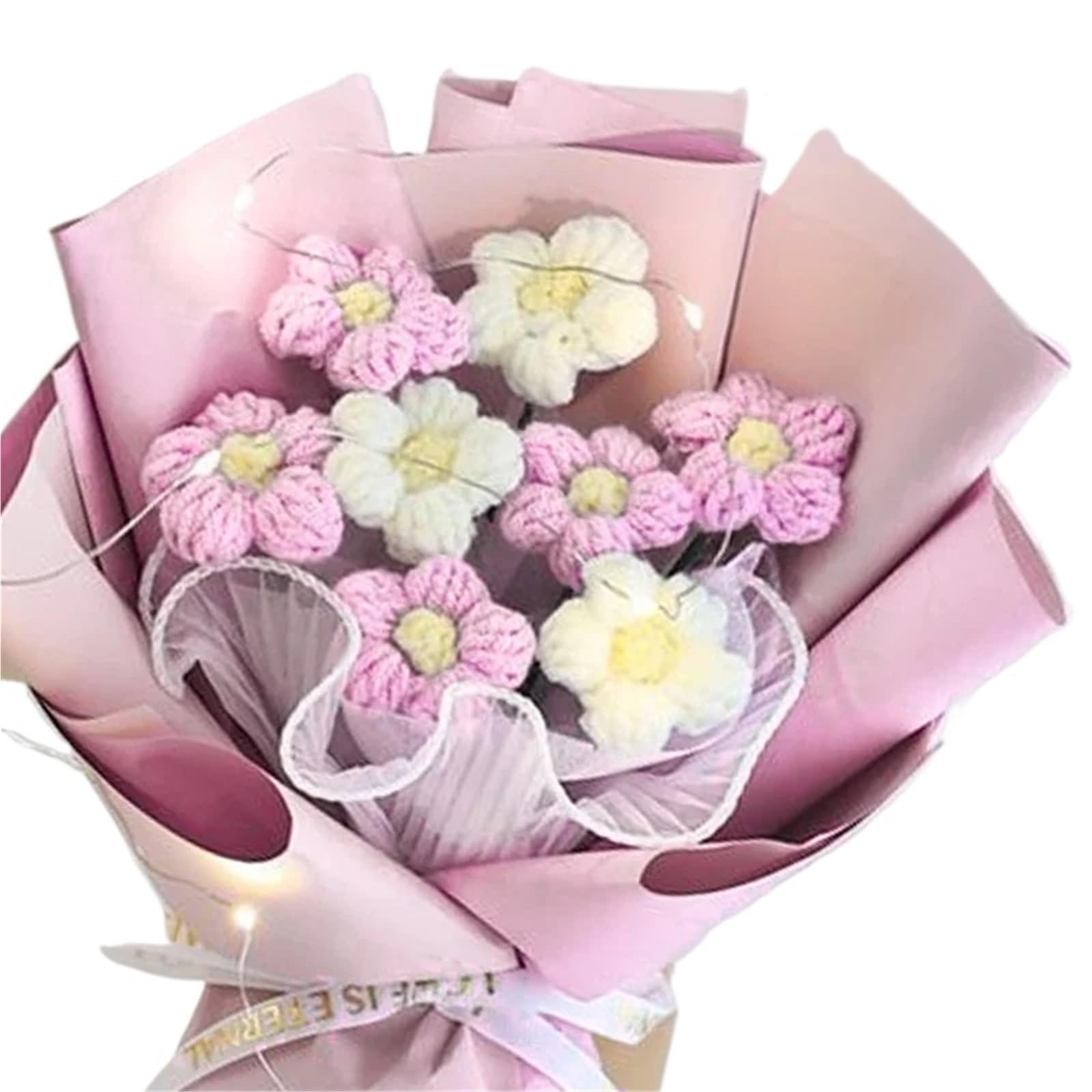 ENWWCH Crochet Flowers Graduation Bouquet Hand Woven For Gift For Home(Color1)