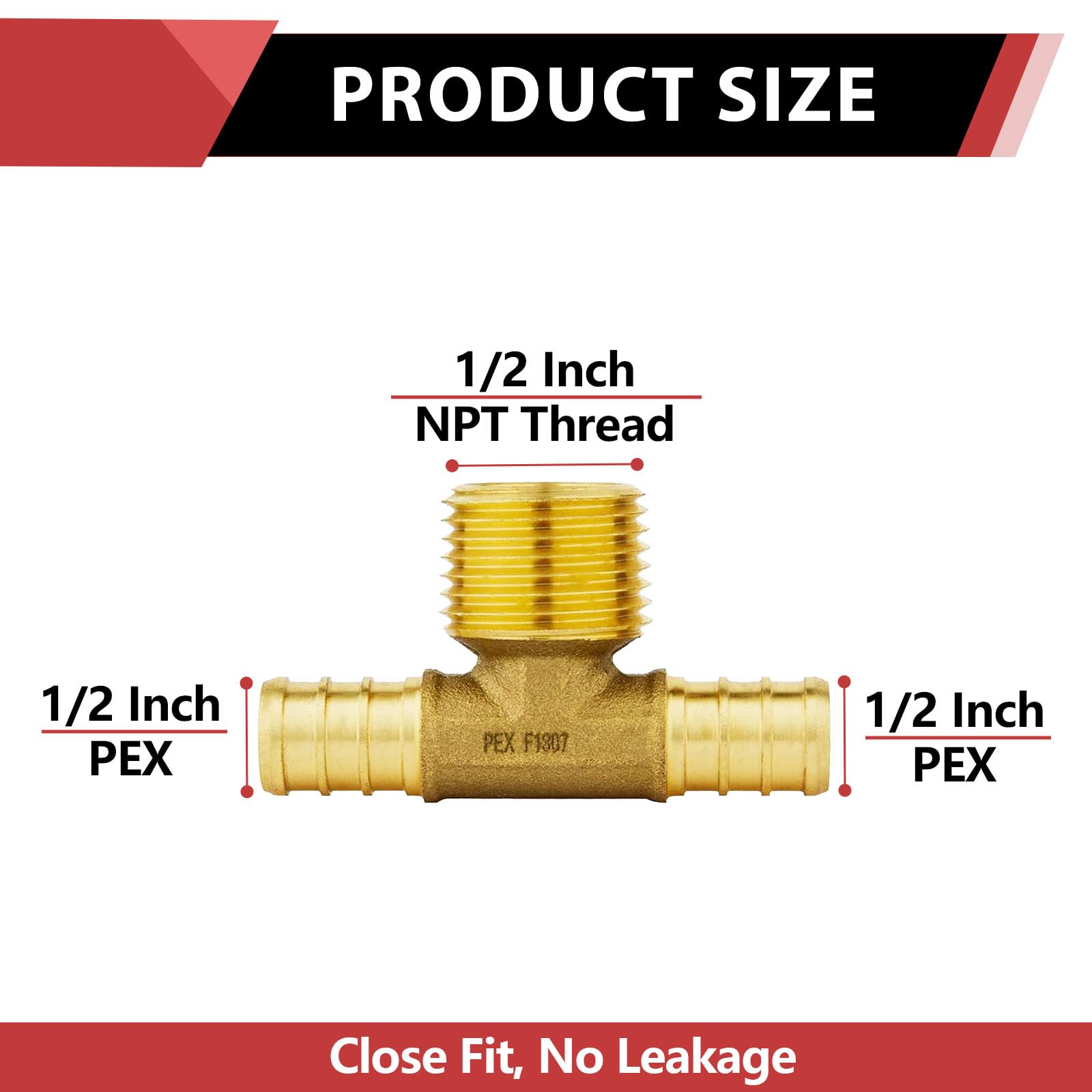 Paquete de 5) EFIELD Pex Barb Crimp Brass 1/2" Pex X 1/2" Pex X 1/2" NPT macho de 1/2", ASTM F1807, sin plomo (5)