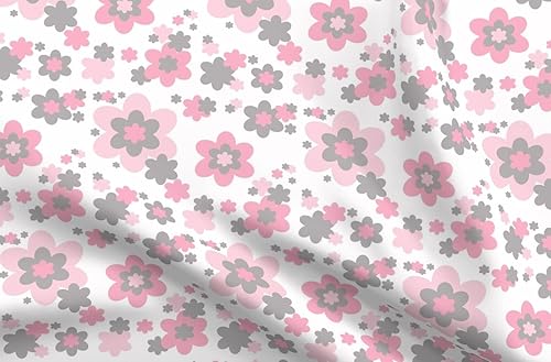 Vista 4 de Spoonflower Tela - Rosa Gris Gris Floral Niña Nursery Flower Room Impreso en tela Minky por The Yard - Cobijas de bebé Coser Edredón de felpa