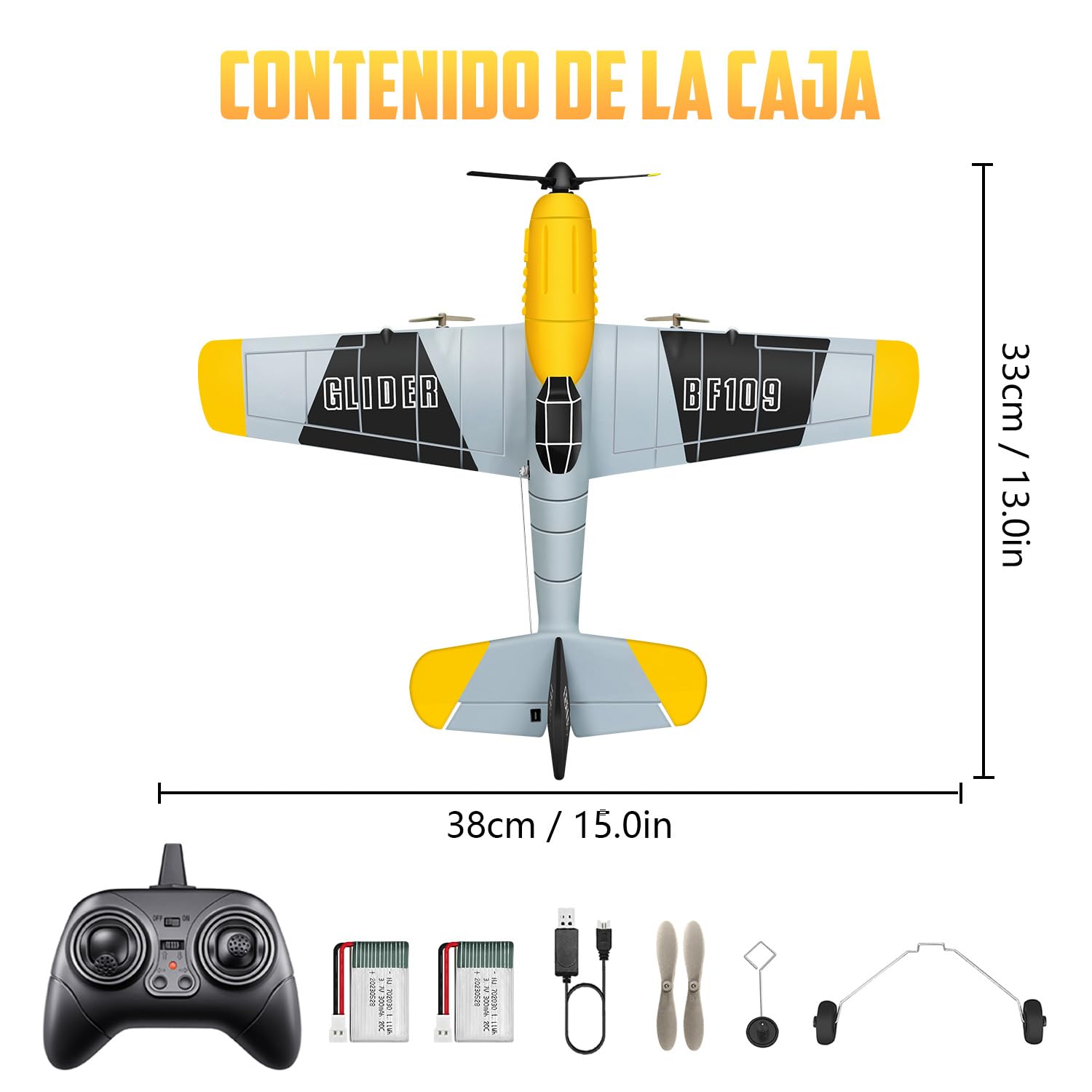 HAWK'S WORK 3 Canales RC Avión BF-109, Avión Teledirigido Listo para Volar, 2.4GHz Estabilizador Giroscópico de 6 Ejes, Fácil de Volar para Niños y Principiantes