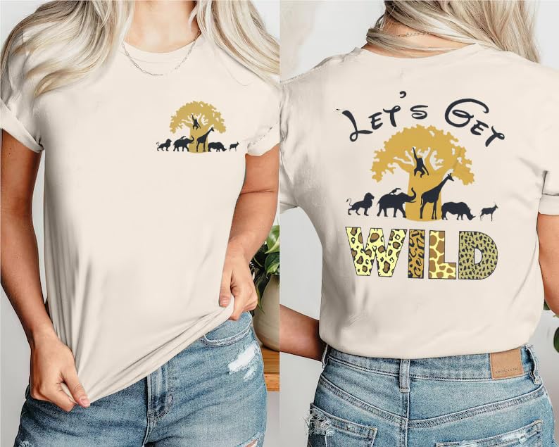 Lets Get Wild Shirts Women Animal Kingdom Shirt Family Safari Trip Tshirts Cute Zoo World Short Sleeve Tee2