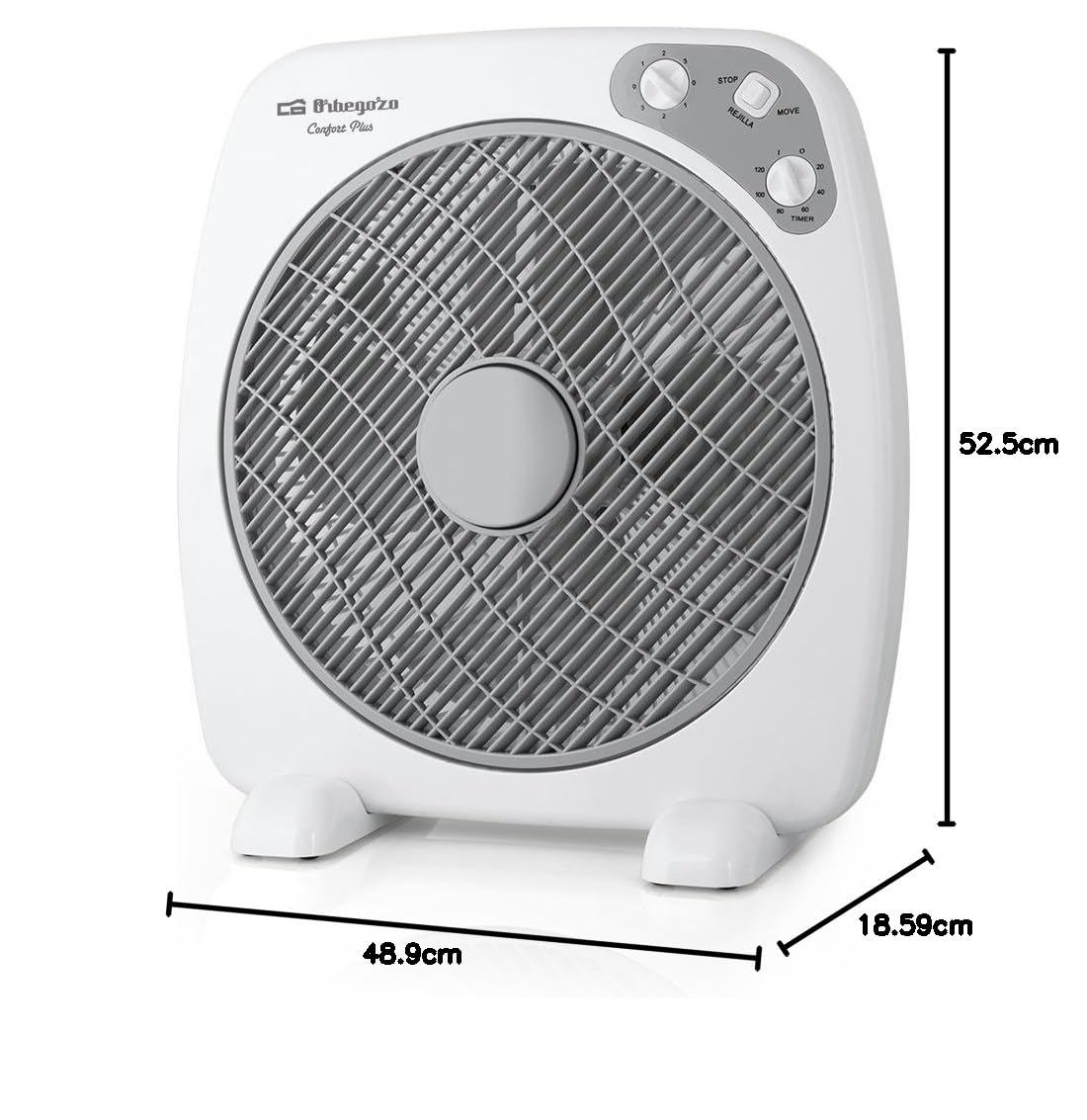 Orbegozo BF 0140 - Ventilator Box Fan mit 3 Geschwindigkeiten, Drehfunktion, Timer, Blattgröße von 40 cm, 60 W, Schwarz