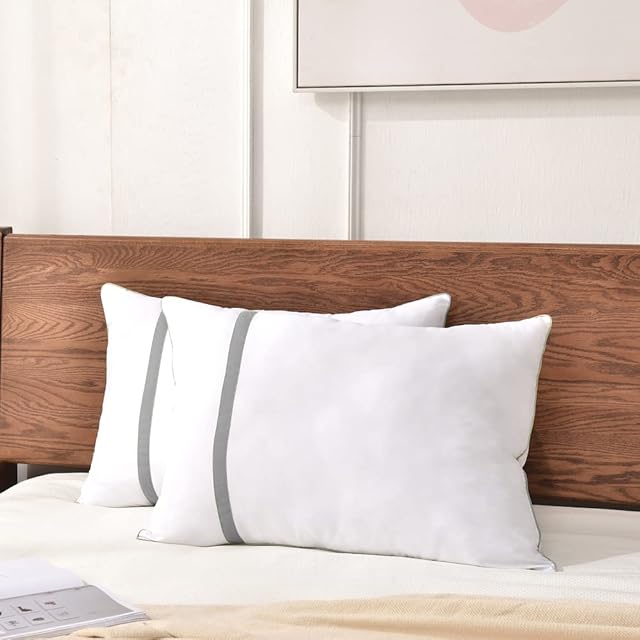 JZS Pillows 2 Pack Hotel Pillows Bed Pillows Luxury Striped Simple Style Premium Plush Fiber Filled Down Alternative Hypoallergenic Pillows 50x75cm Pack of 2 Standard Size