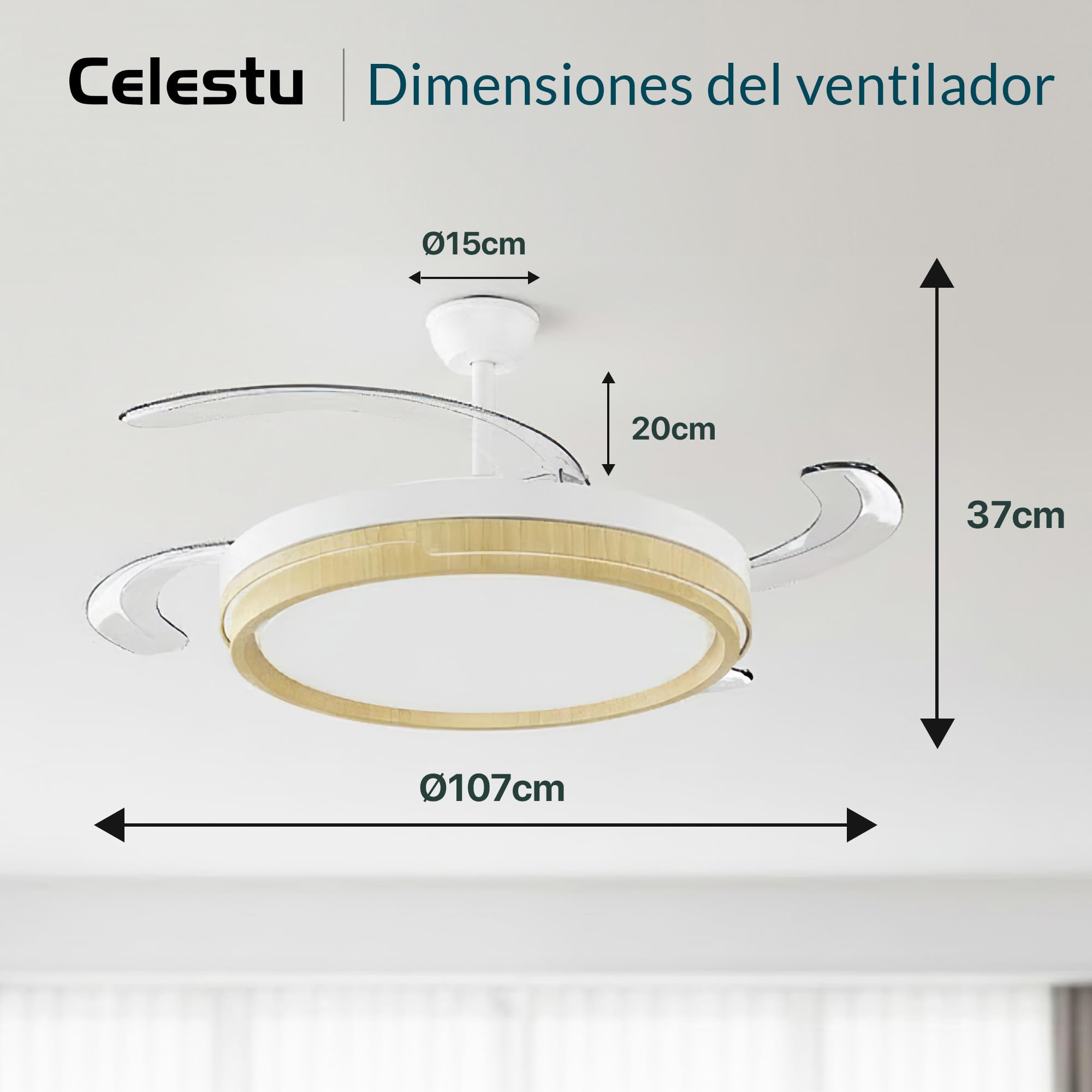 Ventilador de Techo 66w+30w LED Silencioso con Control Remoto y App, Luz Regulable, 6 Velocidades, Temporizador (Madera)