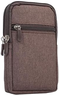 GreatRise Riñonera universal para teléfonos de hasta 6,5 pulgadas, multifuncional, con ranura para bolígrafo, mosquetón, trabilla para cinturón, para camping, senderismo, ciclismo, color marrón