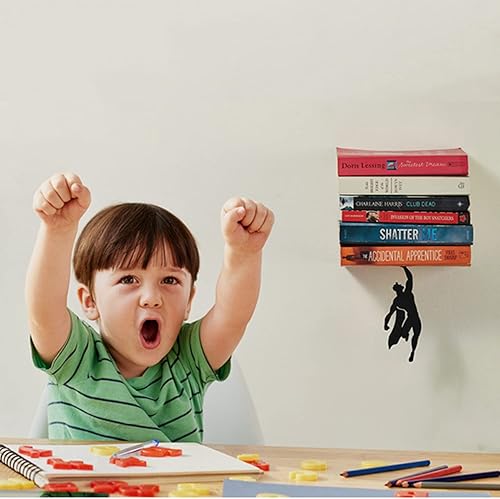 Miniatura 8 de "Superestante" de Artori Design - Estantería flotante de metal con superhéroe en negro, oculta, estantería invisible, estante para libros único,