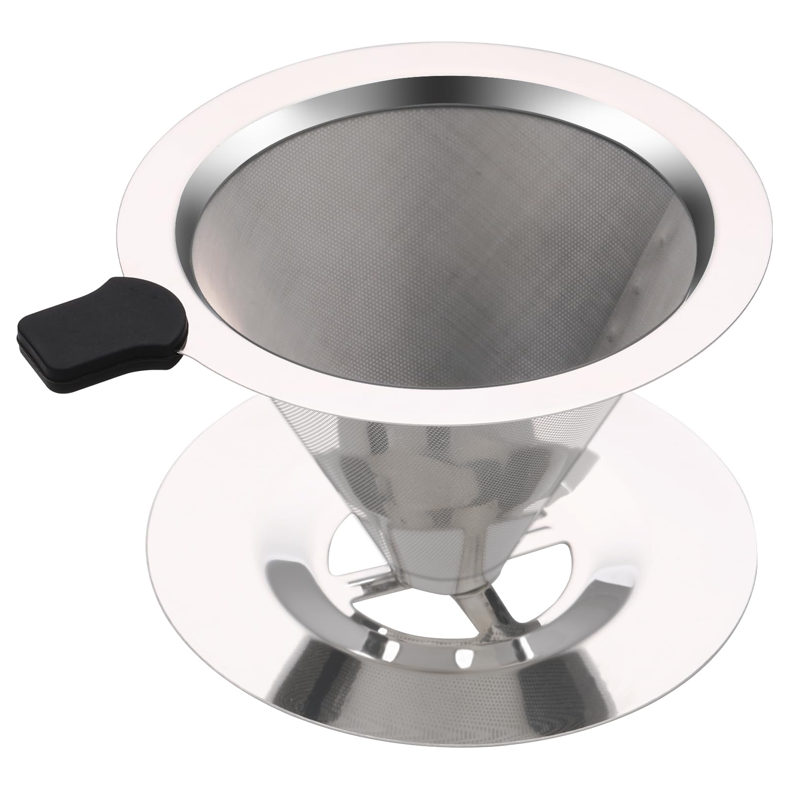 Pour Over Coffee Dripper，304 Stainless Steel Metal Coffee Filter with Base, Dual-Layer Metal Coffee Filter, Perfectly Filters Coffee Grounds, Convenient and Portable for Outdoor Use