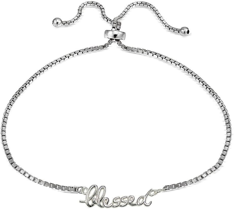Hoops & Loops Sterling Silver Blessed Polished Adjustable Bracelet