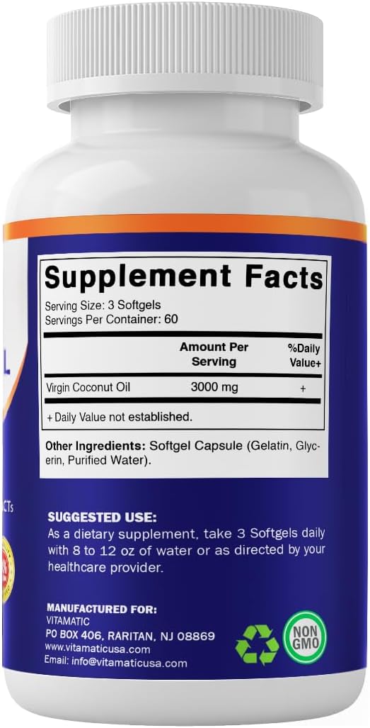 Vitamatic Aceite de Coco Virgen 3000 mg, 180 Cápsulas miniatura 8