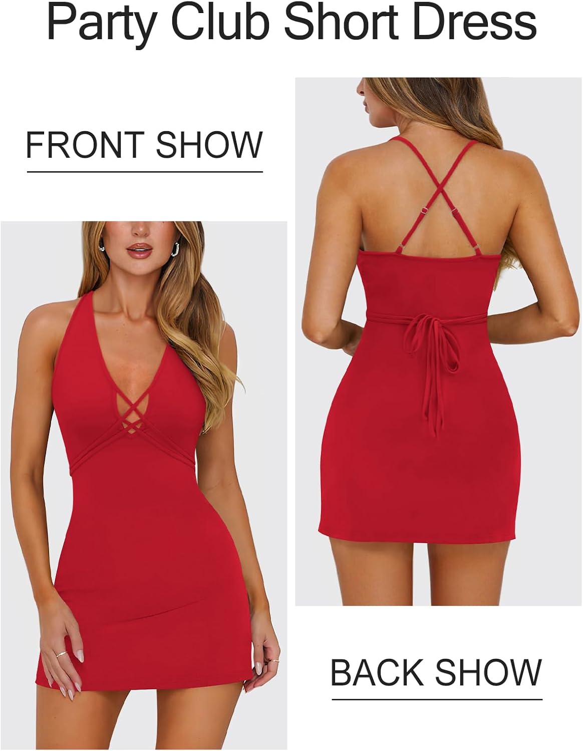 Women's Tie Spaghetti Strap Mini Dresses Sexy Halter V Neck Cross for Women Summer Party Cocktail Going Out Dress - Image 2