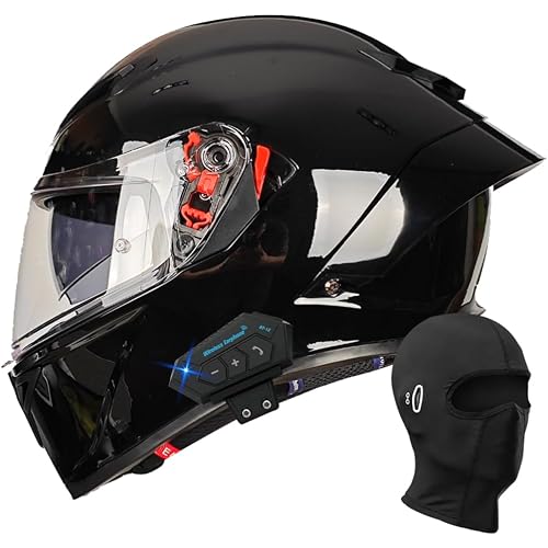 Bluetooth Full Face Motorcycle Helmet, DOT Approved Flip Up Anti-Fog Double Visor Helmet, Street Bike Helmet, Built-in Dual Speaker with Microphone, for Adults Men and Women M~XXL
