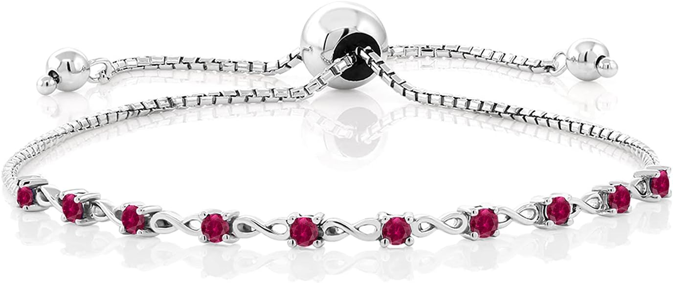 Gem Stone King 925 Sterling Silver Gemstone Birthstone Infinity Tennis Bracelet For Women | Round 2.5MM | Adjustable Bolo Bracelet Up to 9 Inch | Easy-On Easy-Off