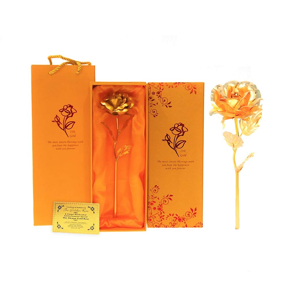 JEWEL FUEL Gilded Gold Exclusive Rose with Gift Box and Love Stand (Gold)