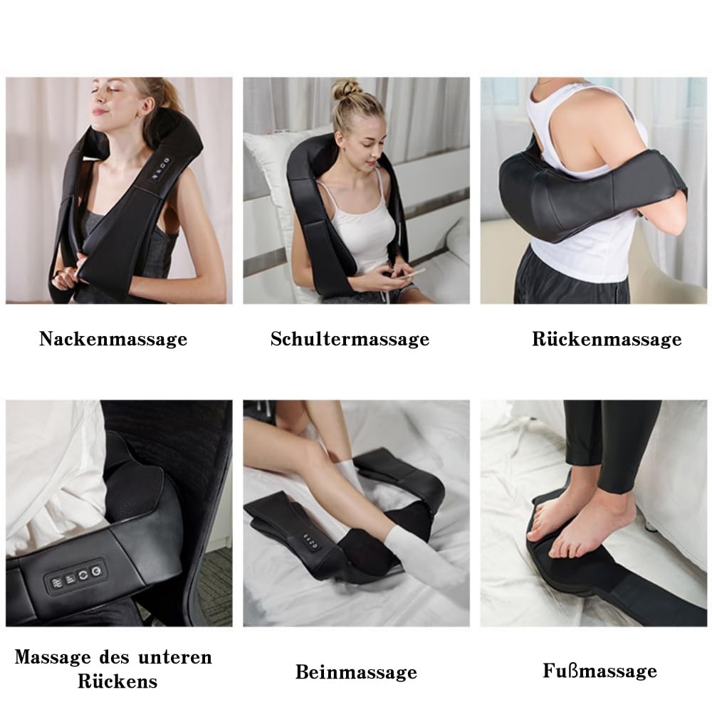 CloudLuxe - Massagegerät Warmefunktion 3D Nackenmassagegerät - Deep Massage für Hals, Rücken & Taille, für ganze Familie
