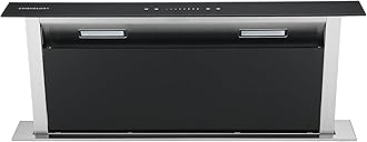 Cookology CDD905BK 90cm Downdraft Cooker Recirculating Chimney Hood Kitchen Island Extractor Fan, 4 Speed Touch Control with LED Light - in Black