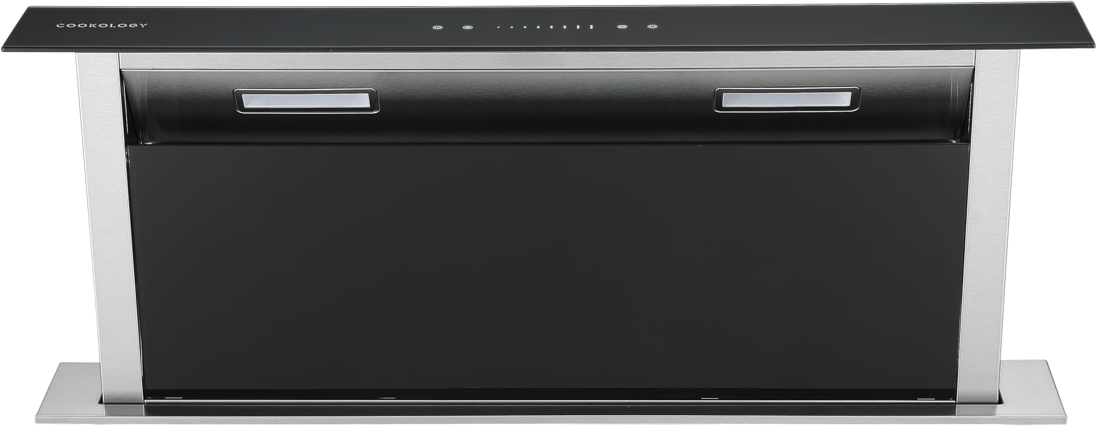 Cookology CDD905BK 90cm Downdraft Cooker Recirculating Chimney Hood Kitchen Island Extractor Fan, 4 Speed Touch Control with LED Light - in Black