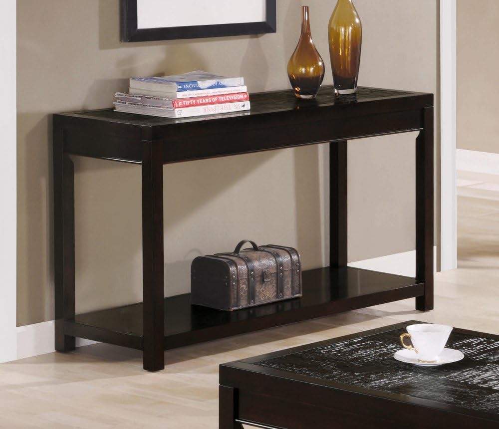 Sofa Table with Checker Design Top in Deep Cappuccino Finish
