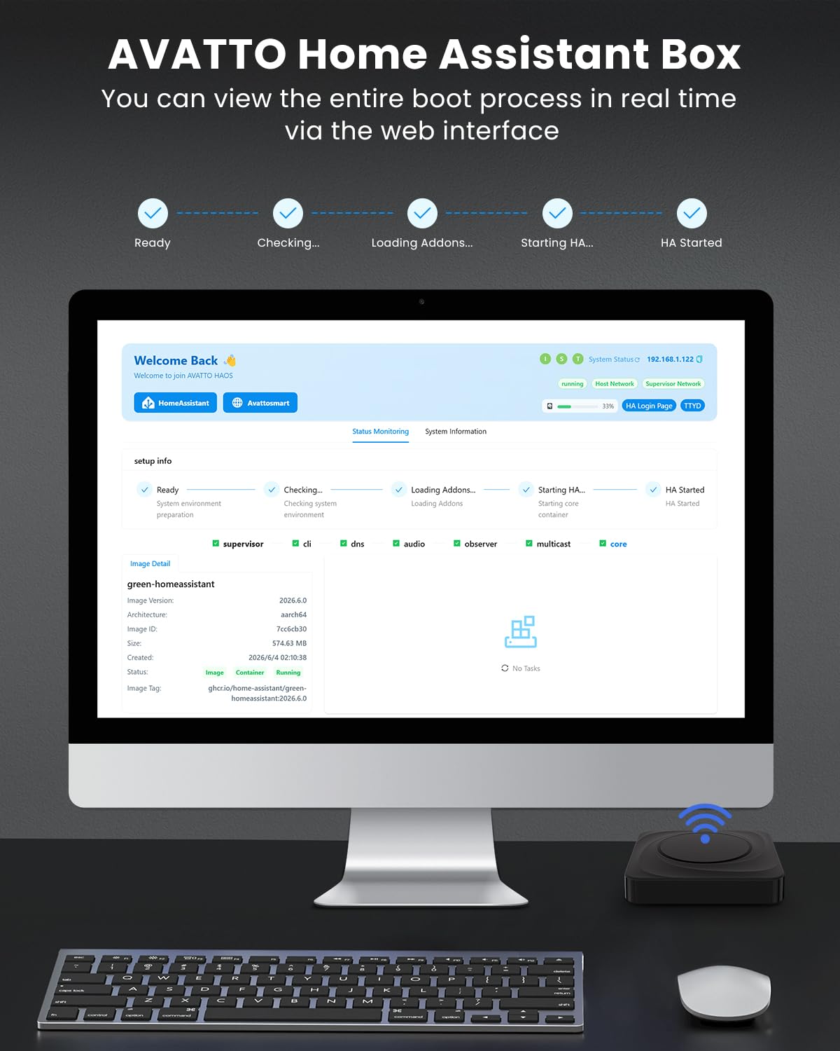 AVATTO Home Assistant Host – Quad-Core Cortex-A55-Prozessor mit 1,8 GHz Taktfrequenz, 4 GB RAM, 32 GB ROM, USB 3.0 / USB 2.0, HDMI 2.0, unterstützt Zigbee2MQTT und ZHA für Smart-Home-Systeme