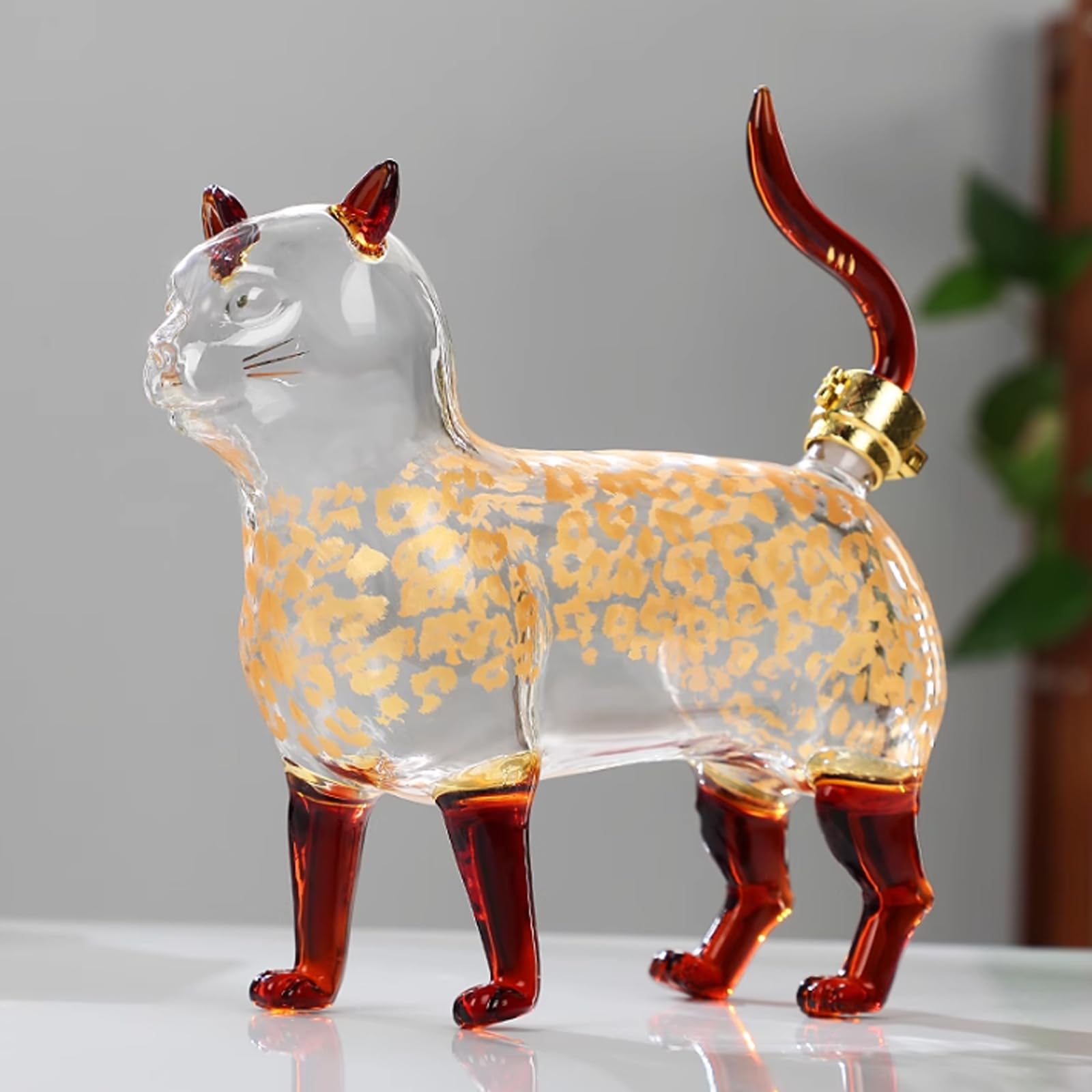 Decantador de licor animales vidrio transparente con cerradura dorada, botella vino vacía recargable 1000 ml, dispensador alcohol creativo for vodka, whisky escocés, jarra,Decantador