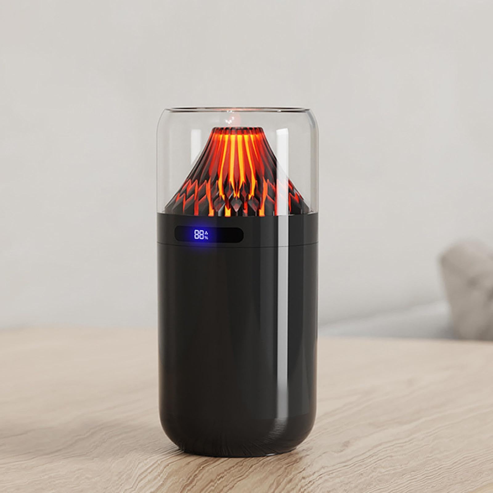 Diffusore di Oli Essenziali Umidificatore Personale Mini Portatile Luce Ambiente Simulazione Vulcano Adatto per Camera Bambini Studio Ufficio Bagno Re, nero