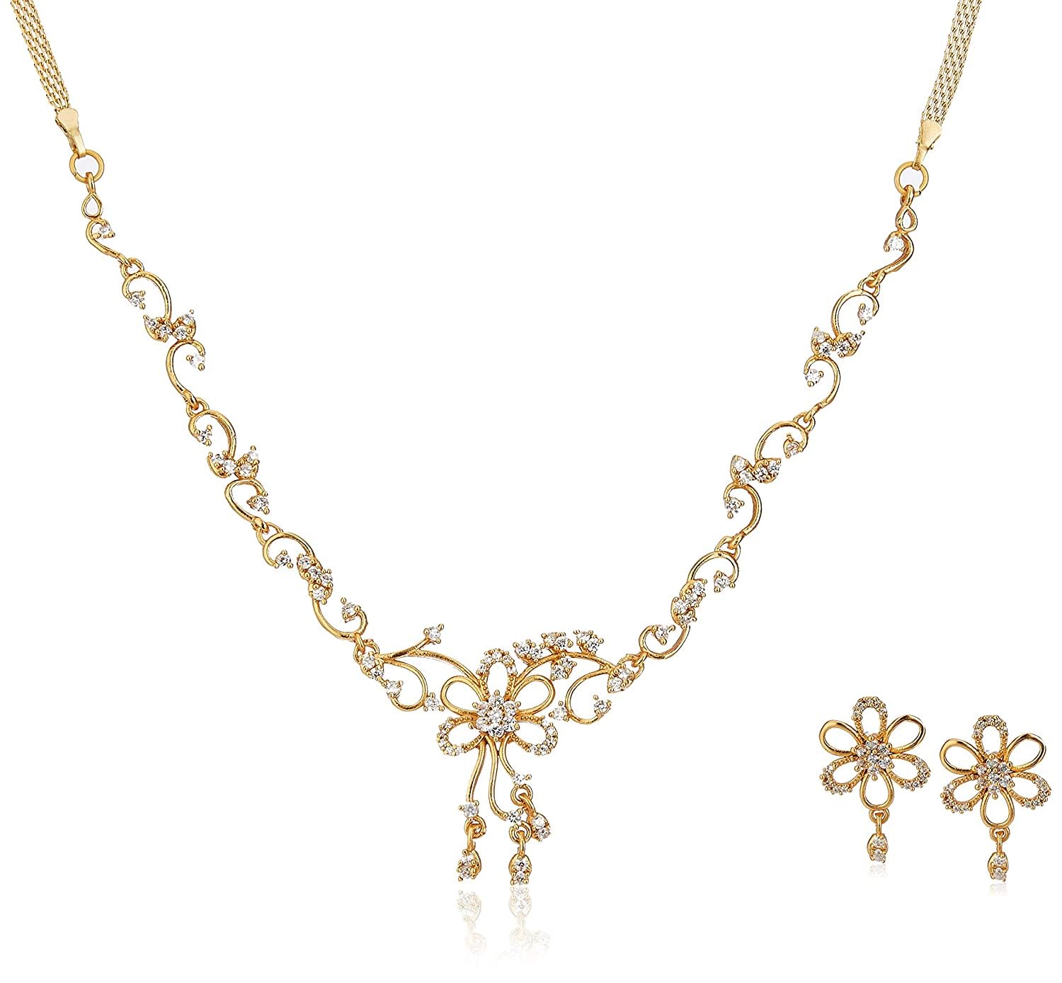 estele Delightful Gold Plated Necklace Jewellery American Diamond Necklace Set For Women-picture-11