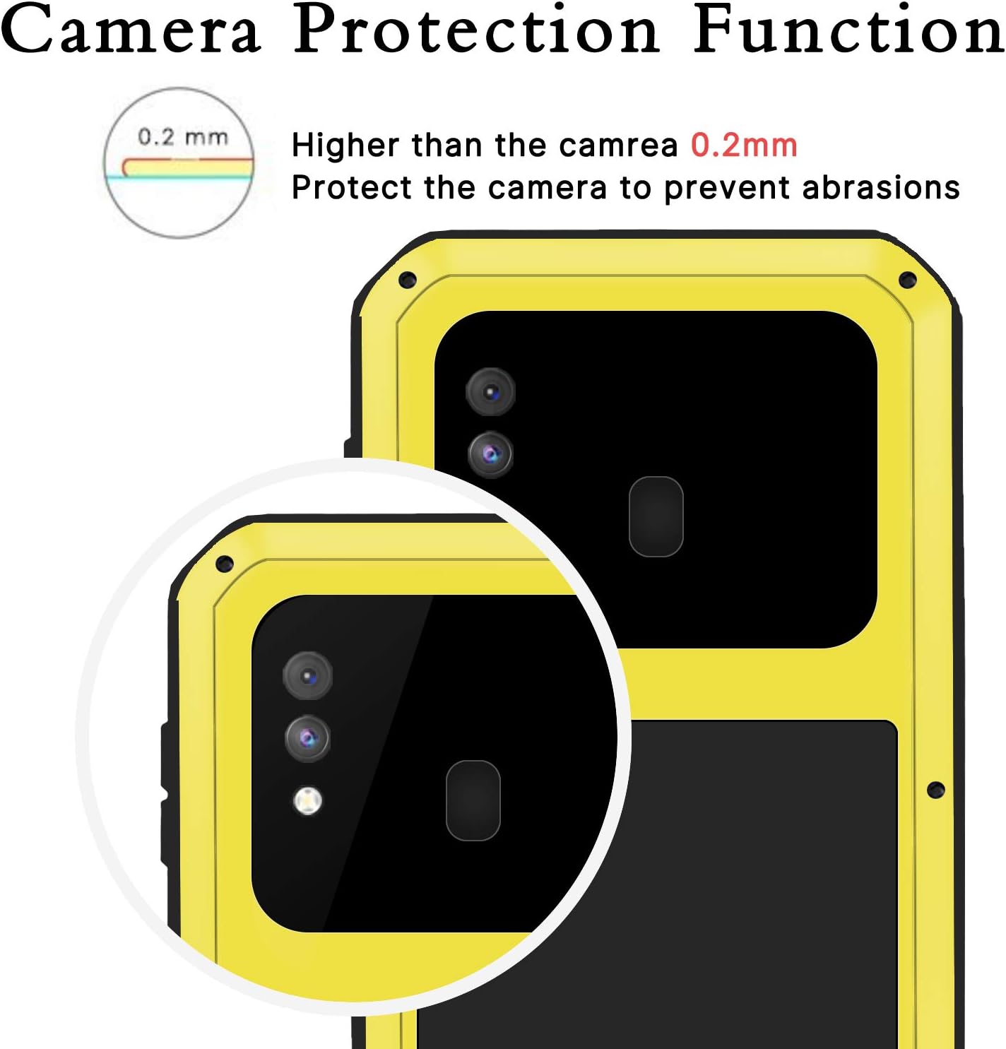 Simicoo Samsung A30 Metal Military Rugged Silicone Case Full Body Cover Built-in Gorilla Glass Heavy Duty Hybrid Shockproof Armor Impact Drop Protection Case for Galaxy A30 A20 (A20/A30, Yellow)