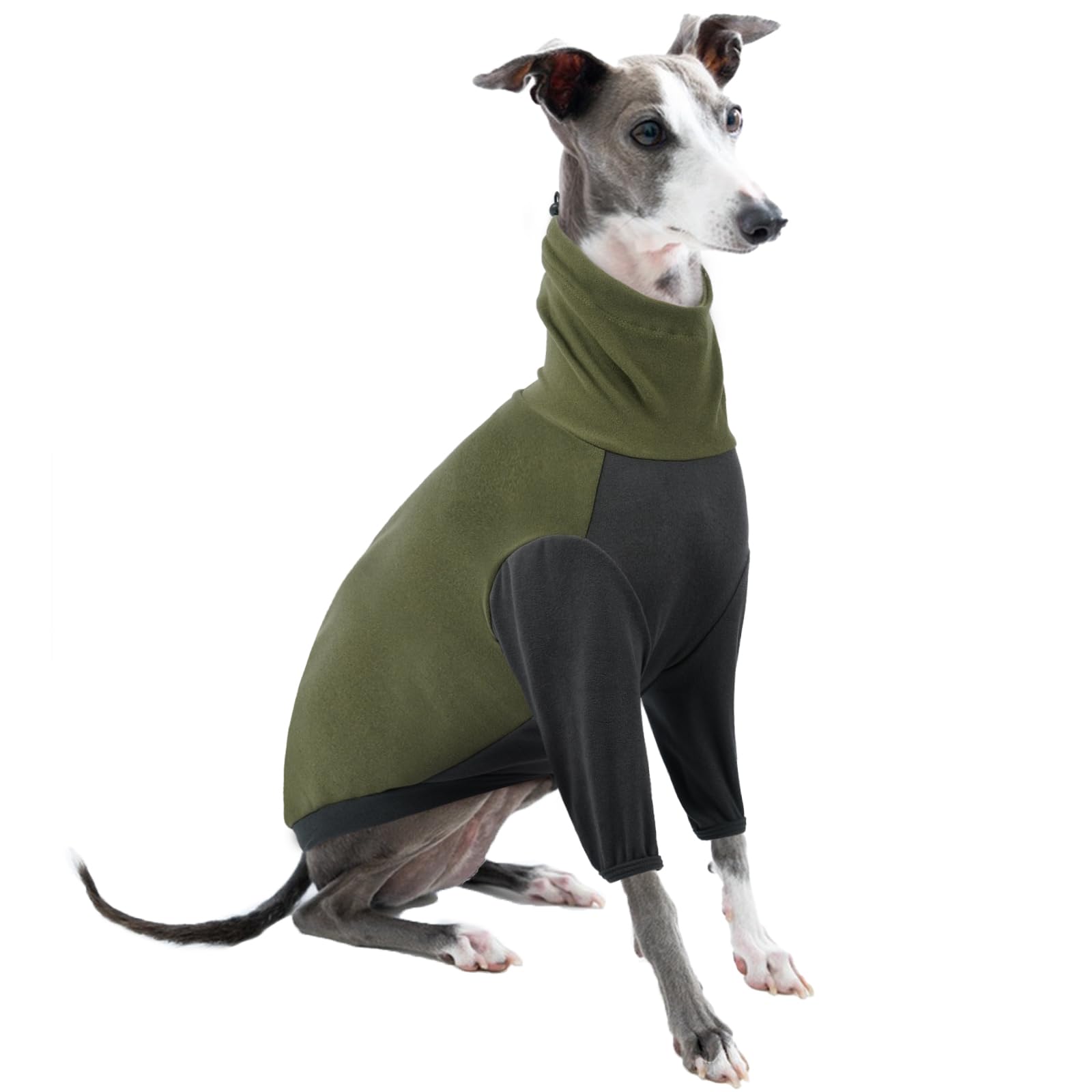 Grey Hound Fleece Jumper, Lightweight Greyhound House Coat Warm Whippet Onesie Whippet Winter Clothes Greyhound Sweater(Army green, L)