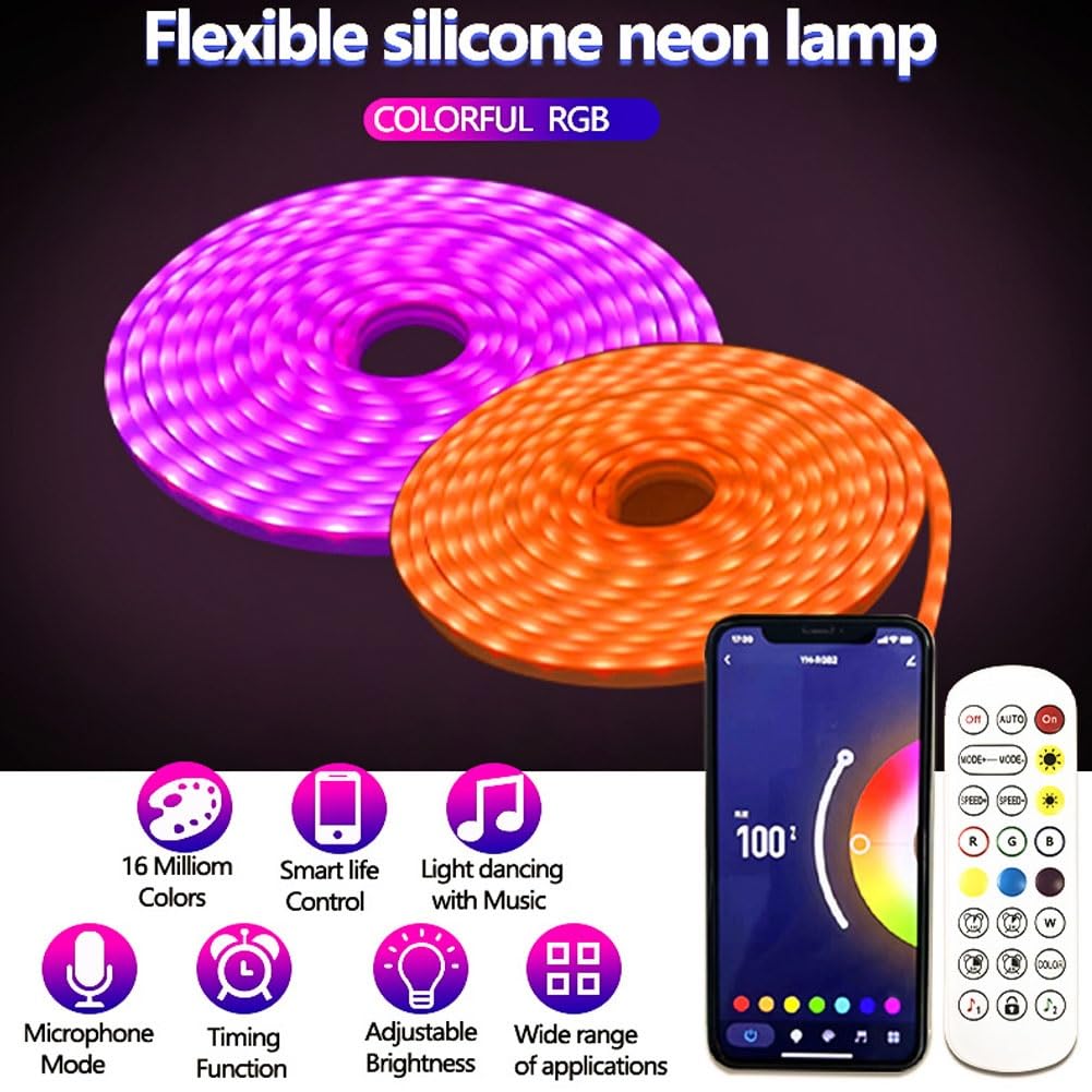 Tira neón LED 5m,cuerda luz LED silicona,control inteligente luces LED for juegos a través aplicaciones y controladores infrarrojos,se puede usar for tiras neón rgb impermeables al aire libre