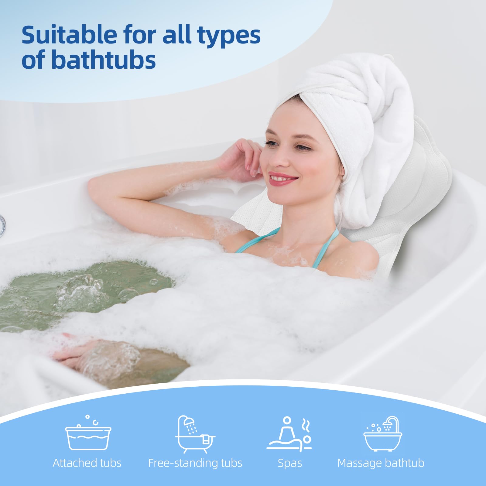 Coussin de Bain pour Tout Le Corps,Tapis de Baignoire épais avec Coussin pour Femmes,Tapis de Baignoire épais avec 16 Ventouses Coussin de Baignoire pour la Tête,la Nuque,Les épaules