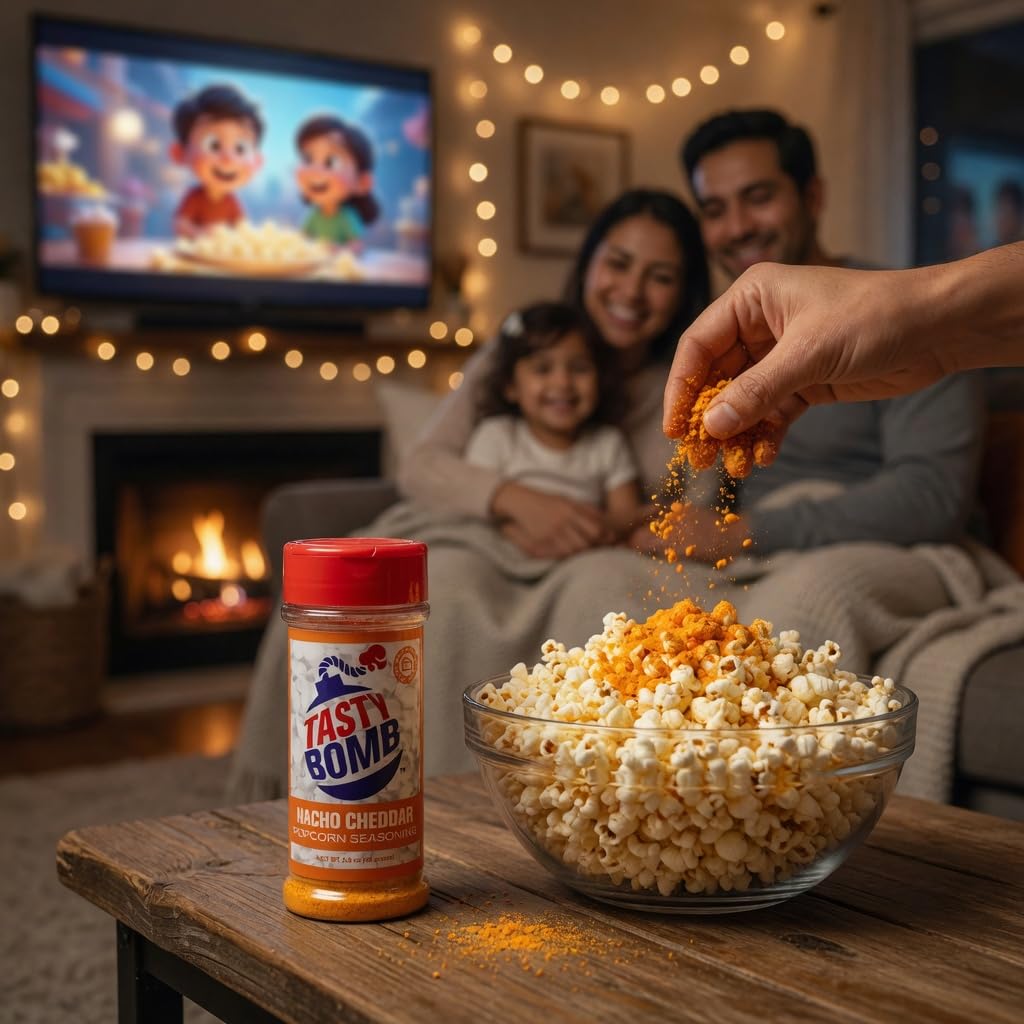 Tasty Bomb Popcorn Seasoning 6 Pack, Nacho Cheddar, Keto Friendly, Gluten Free Popcorn Seasoning, Popcorn Seasonings Powder For Home & Gift- Pack of 6