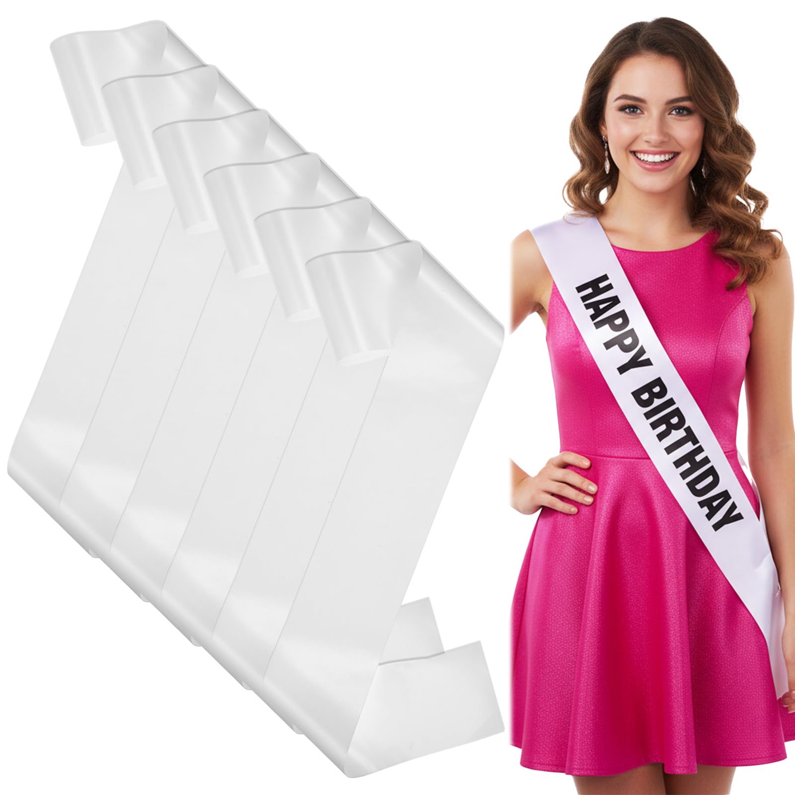 Thinp 6 bandas de Navidad blancas para fiesta de graduación Queen, fajas de satén, bandas de satén, bandas blancas de satén, sin impresión, accesorios de fiesta para bodas, cumpleaños, despedidas de