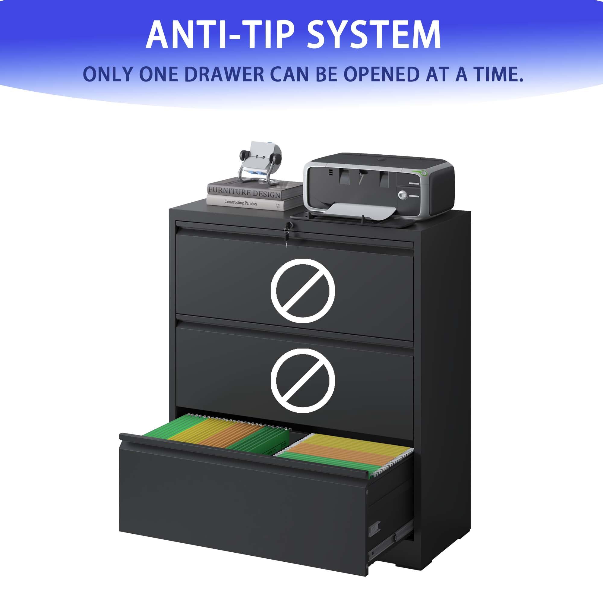 4-Drawer Lateral Filing Cabinet With Lock – Metal, Steel, Black – Holds A4, Letter, Legal Files, Assembly Required