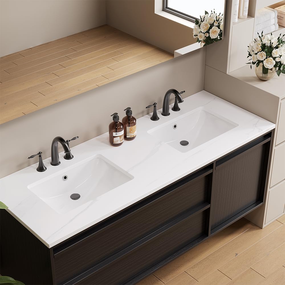 18 Inch Small Rectangle Undermount Bathroom Sink Vessel Sink Lavatory Ceramic White Vanity Top Sink with Overflow (18.5"X11.8")