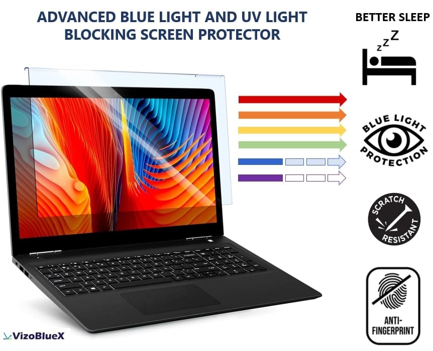 Image of VizoBlueX - 15.6 inch Diagonal Blue Light Blocking Screen Protector Filter. Panel LED PC Laptop Anti-UV Eye Protection Panel Cover - Widescreen Laptop Frame Hanging Type (W 14 inch X H 8.6 inch)