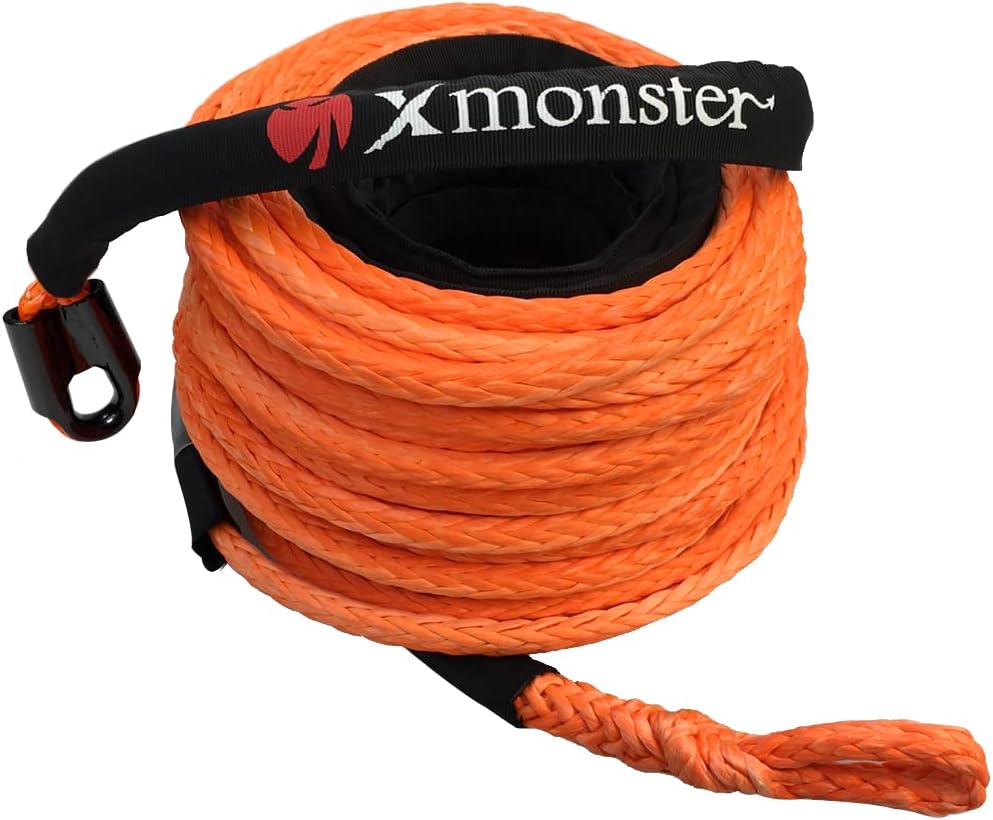X MONSTER HMPE Synthetic Winch Rope 3/8" x 90' Off Road for UTV/ATV Winch Line Cable Rope with Black Protecting Sleeve 18,000 lbs, Orange