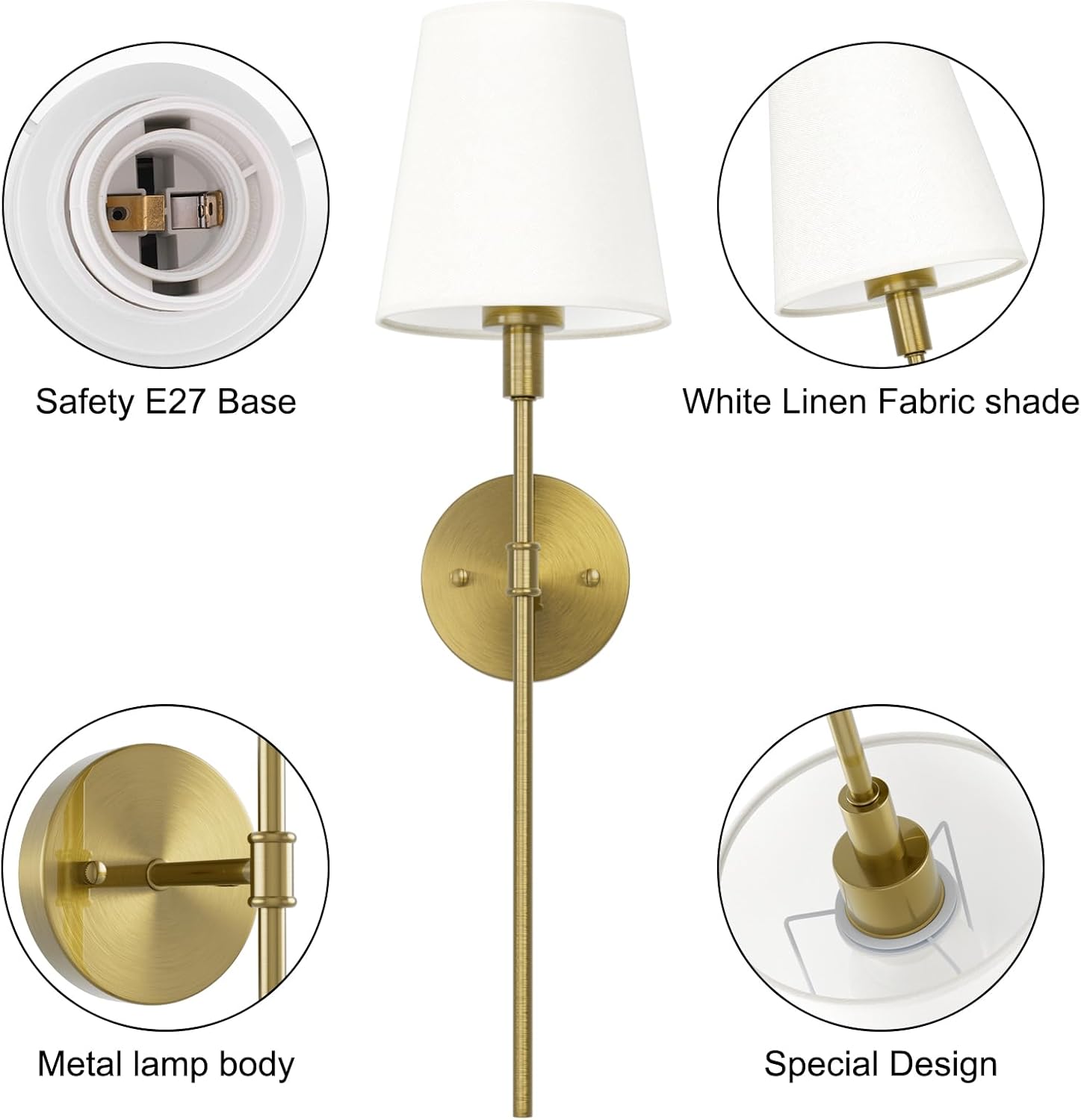 Aipsun 2 PCS Applique murale sans fil à piles 5500mAh, tissu blanc dimmable, télécommande incluse - Éclairage pratique et décoratif - Image secondaire