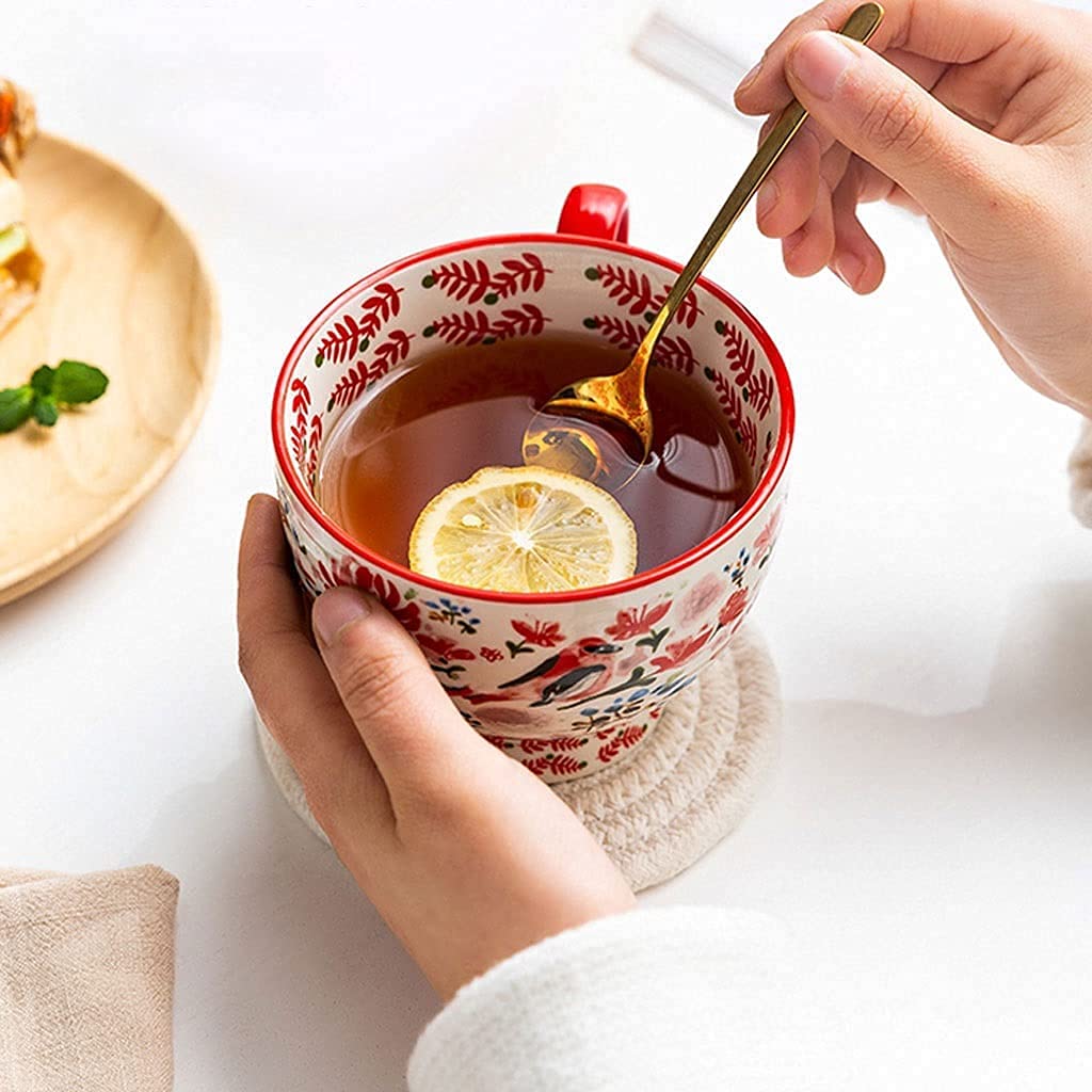 Kaffeetassen aus Glas mit Blumenmuster, Emaille-Glasbecher, Emaille-Blumen-Teeglas, Kaffeetasse, Glasbecher, europäische Retro-Keramiktasse, Frühstücks-Müsli-Tasse, Heimpaar, große Kapazität, Tee