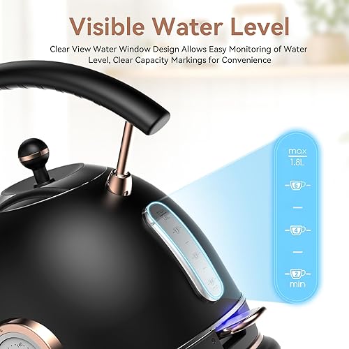 Miniatura 5 de Rasonic Retro Electric Kettle Stainless Steel, 1.8L Tea Water Boiler, 1500W Fast Quiet Boil, Temperature Gauge, Auto Shut-Off, Boil-Dry Protection