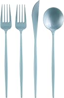 Vista 8 de Juego de cubiertos desechables de diseño moderno para vacaciones, juego de cubiertos de plástico para 24-24 cucharas de plástico, 24 cuchillos, 48