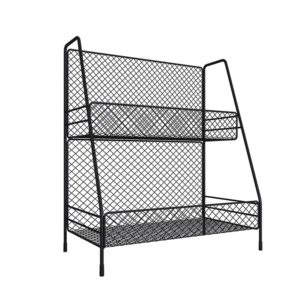 Étagère de cuisine et salle de bain noire en métal à 2 niveaux pour rangement