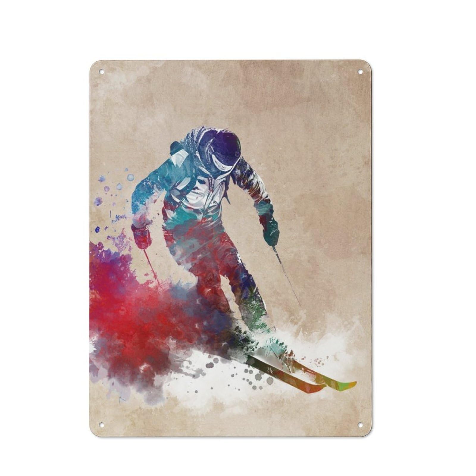 Junmoney Ski Sport Art Metal Plaque 40X30cm With For Workshop Wall, Retro Decor, For Garage, Workshop And Man Cave Decoration