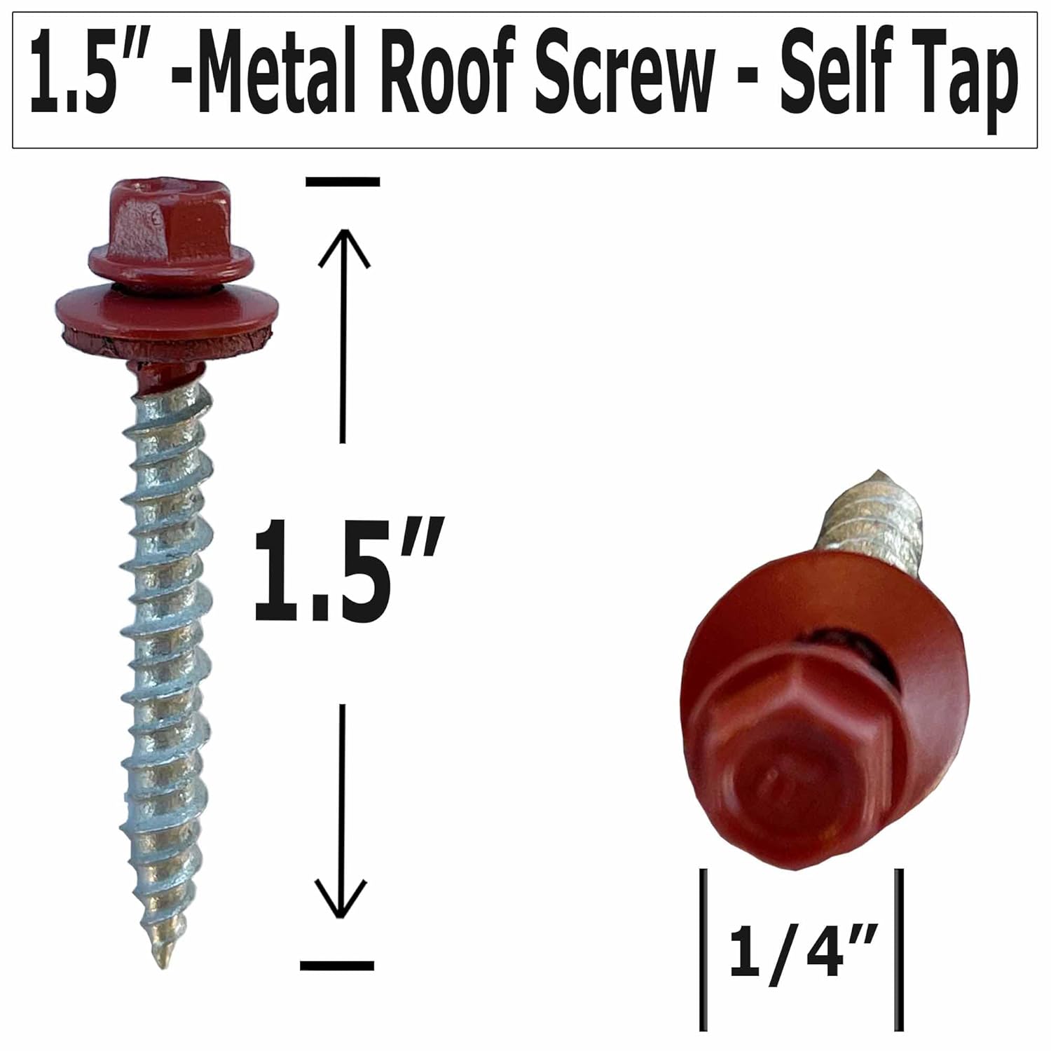 Metal Roofing Screws-#10 x 1.5” – Self tapping Hex Head with EPDM Rubber Washer – for Metal to wood, Corrugated Roofing, Siding, Sheds, pancake screw - ¼” Hex drive Easy Installation - RED Color (250)