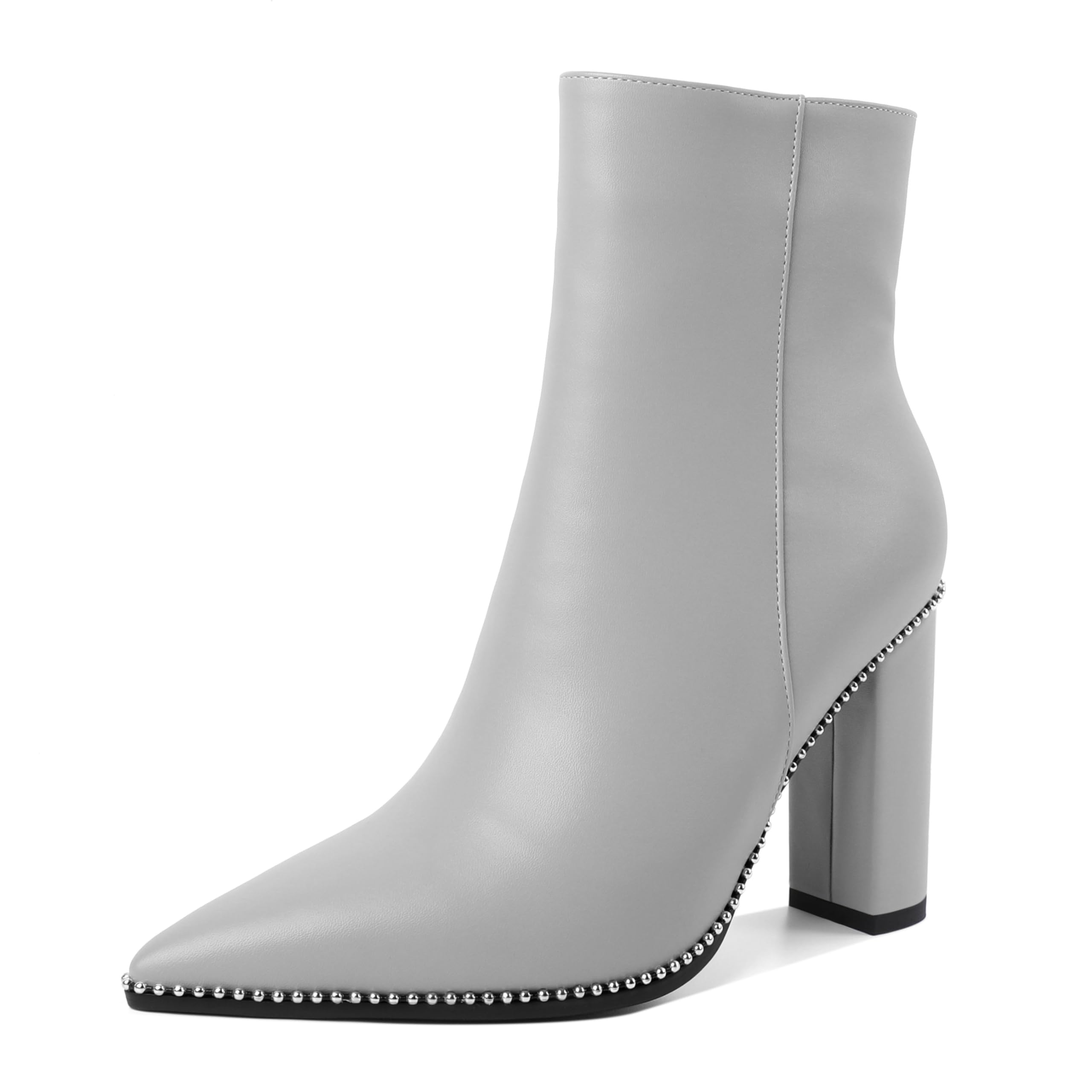Eldof Womens Pointed Toe Beaded Chunky Ankle Boots Side Zipper 3 5 Inches
