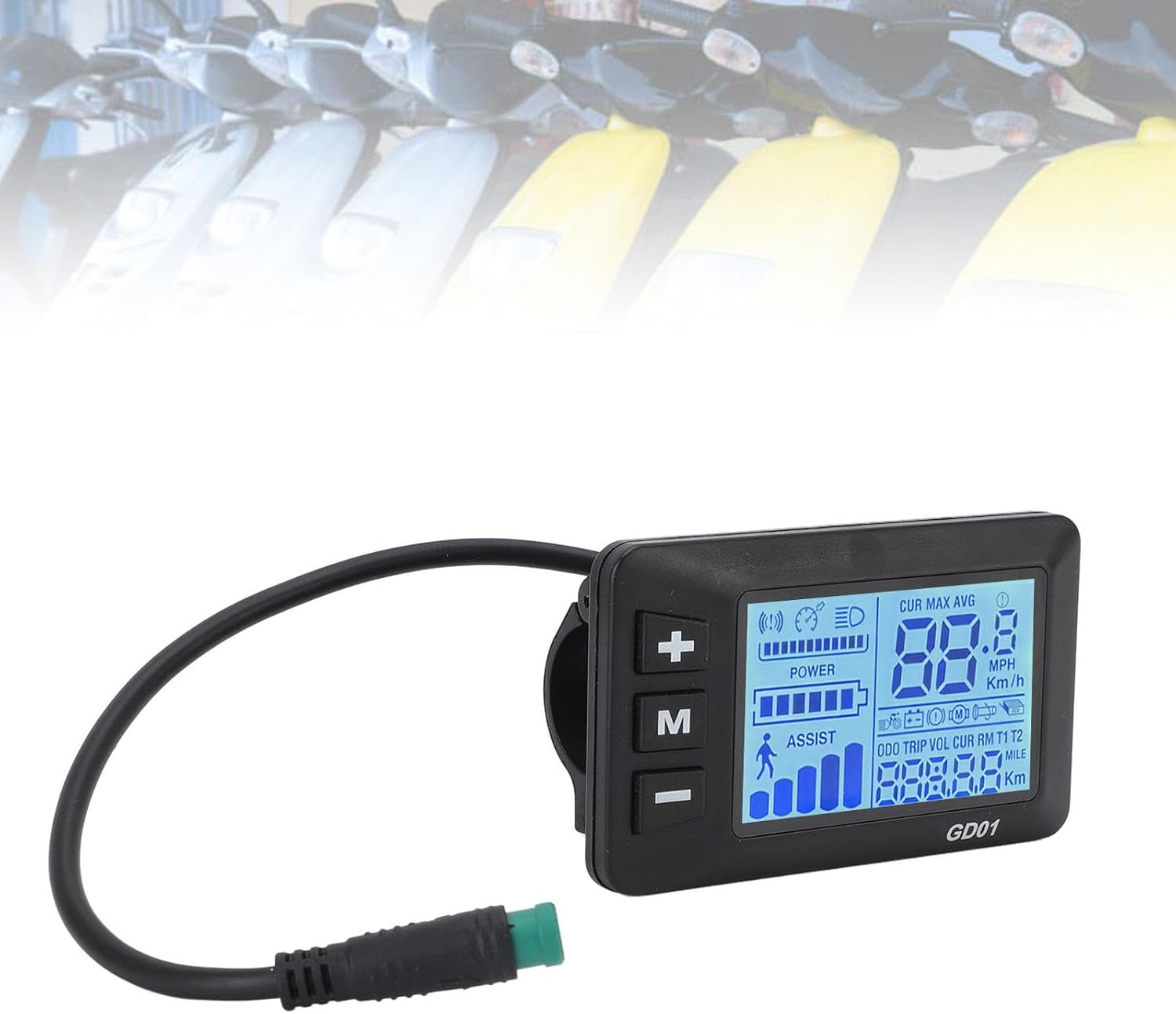 Electric Bike LCD Display, 5 Pin Cycling Screen Control Panel for Bike Scooter Handlebar, Bike Computer Scooter Conversion Kit, Cycling Display Meter, Easy Reading