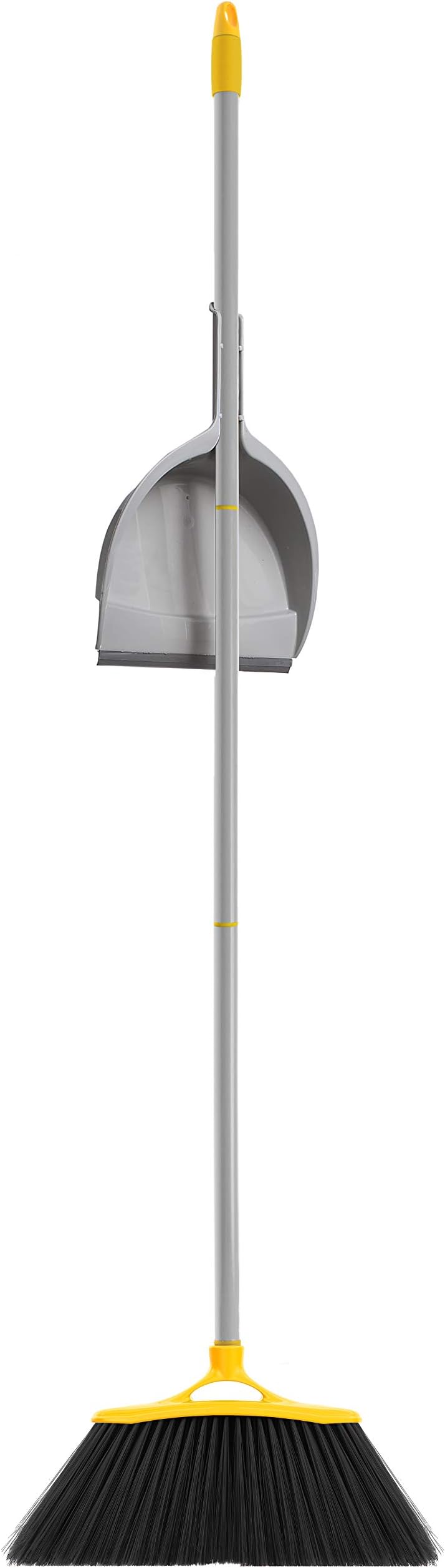 TIVITHigh Bristles Angled Broom with Classic Dustpan - Angled Broom with Attachable Snap-On Classic Dustpan Set and 3 pcs Handle, Soft Resistant Bristles, Indoor or Outdoor, 53.5 in