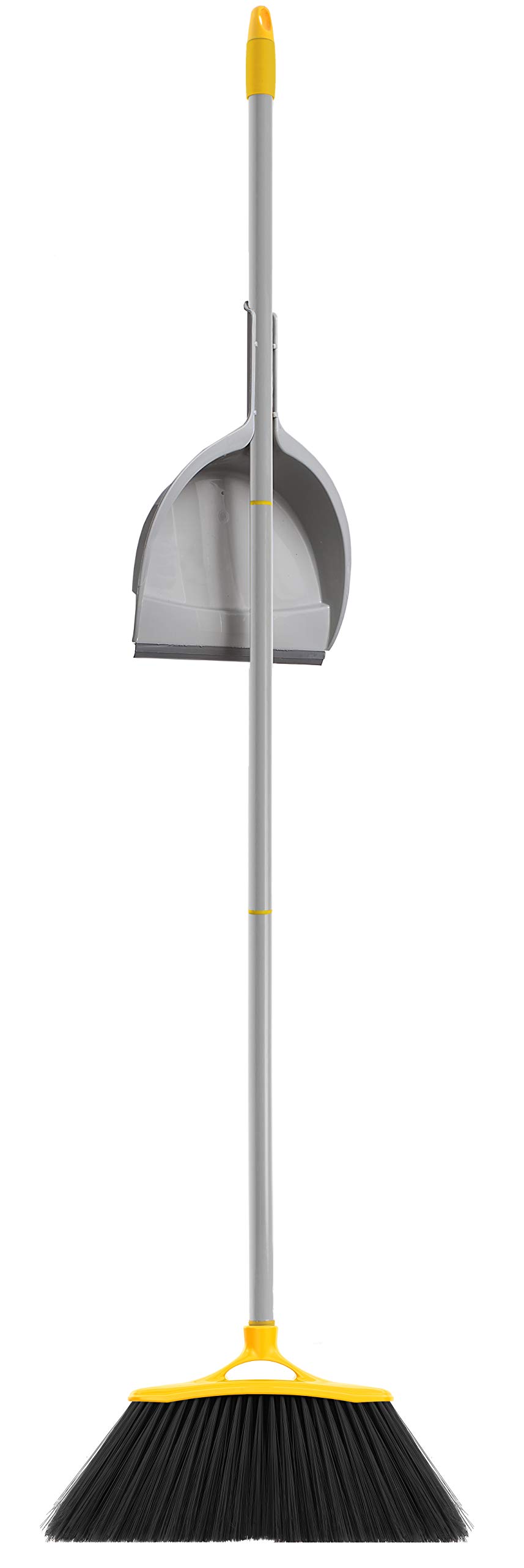 TIVITHigh Bristles Angled Broom with Classic Dustpan - Angled Broom with Attachable Snap-On Classic Dustpan Set and 3 pcs Handle, Soft Resistant Bristles, Indoor or Outdoor, 53.5 in