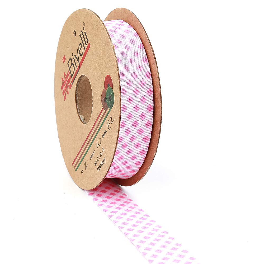 Hobby Trendy Plaid Bias Binding Tape (Single Fold) 20mm-13/16inch (25meters-27.34yds) Garment Accessories Pink