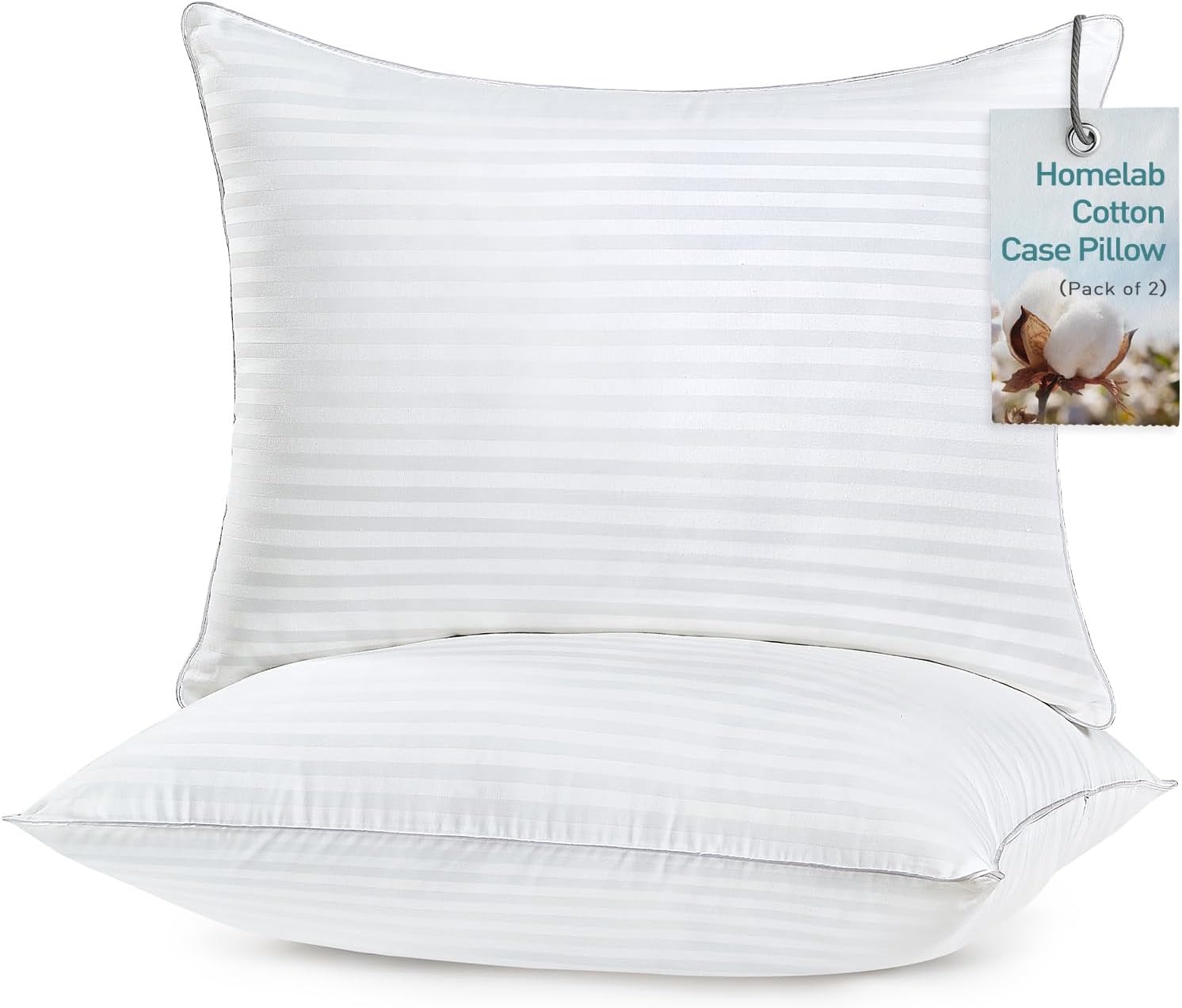 HOMELAB 2 Pack Standard Pillows for Sleeping - 100% Breathable Cotton Case, Soft Plush Down Alternative Filler, Medium to Soft Neck Support for Side Back and Stomach Sleepers, 20x26